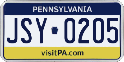 PA license plate JSY0205
