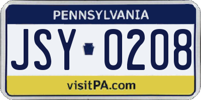 PA license plate JSY0208