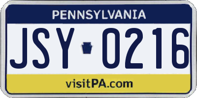 PA license plate JSY0216