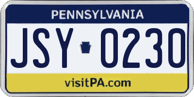 PA license plate JSY0230