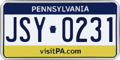 PA license plate JSY0231