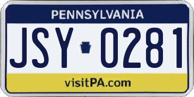 PA license plate JSY0281