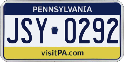 PA license plate JSY0292