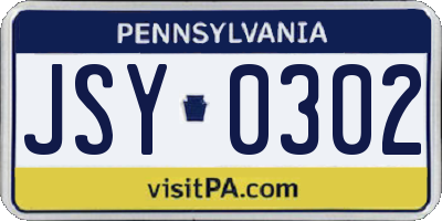 PA license plate JSY0302