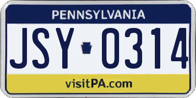 PA license plate JSY0314