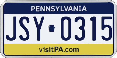 PA license plate JSY0315