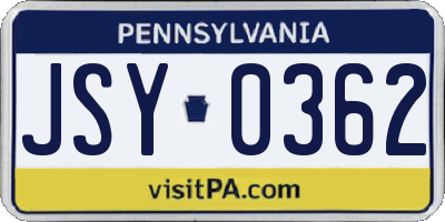 PA license plate JSY0362