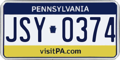 PA license plate JSY0374