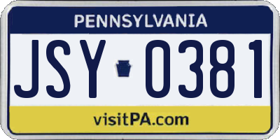 PA license plate JSY0381