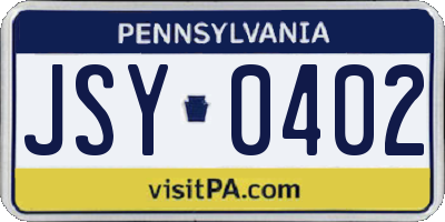 PA license plate JSY0402