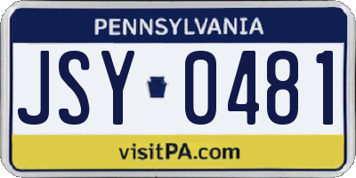PA license plate JSY0481