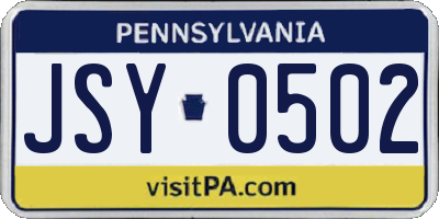 PA license plate JSY0502