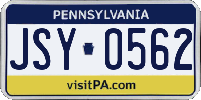 PA license plate JSY0562