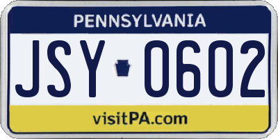 PA license plate JSY0602