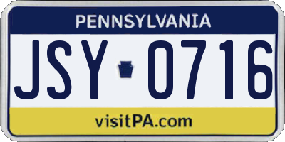 PA license plate JSY0716