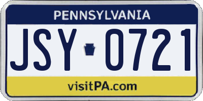 PA license plate JSY0721