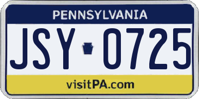 PA license plate JSY0725