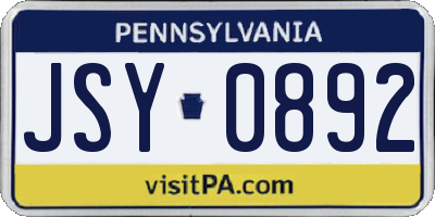 PA license plate JSY0892