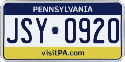PA license plate JSY0920