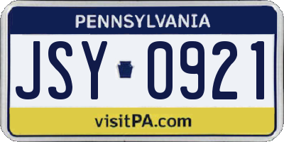 PA license plate JSY0921