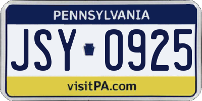 PA license plate JSY0925