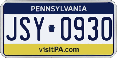 PA license plate JSY0930