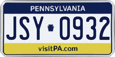 PA license plate JSY0932