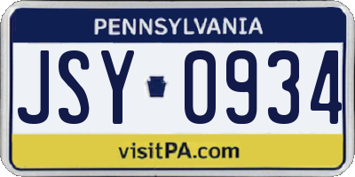 PA license plate JSY0934