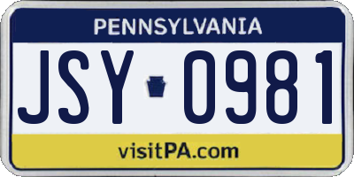 PA license plate JSY0981