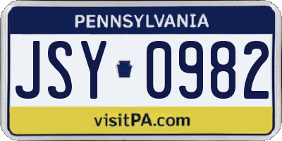 PA license plate JSY0982