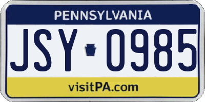 PA license plate JSY0985