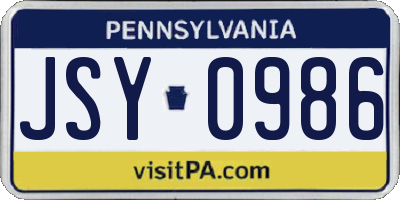 PA license plate JSY0986