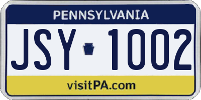 PA license plate JSY1002