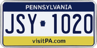 PA license plate JSY1020
