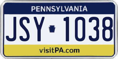 PA license plate JSY1038