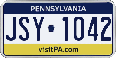 PA license plate JSY1042