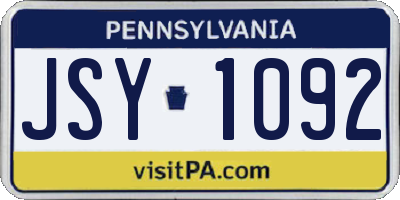PA license plate JSY1092