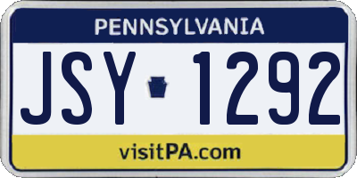 PA license plate JSY1292