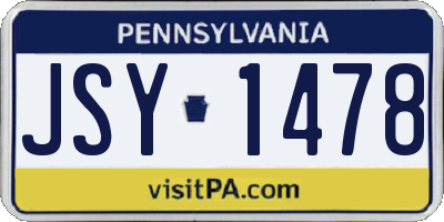 PA license plate JSY1478