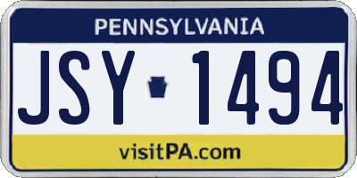 PA license plate JSY1494