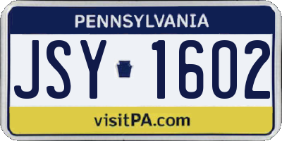 PA license plate JSY1602