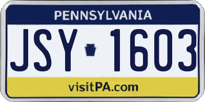 PA license plate JSY1603