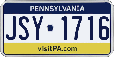 PA license plate JSY1716