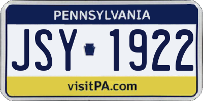 PA license plate JSY1922