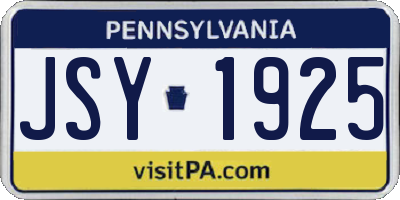 PA license plate JSY1925