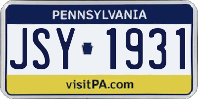 PA license plate JSY1931
