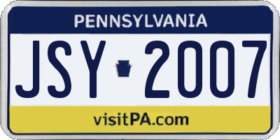 PA license plate JSY2007