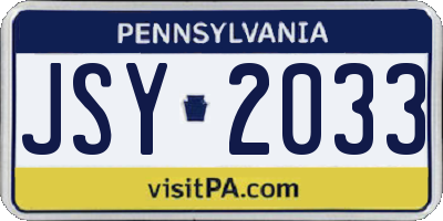PA license plate JSY2033