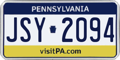 PA license plate JSY2094