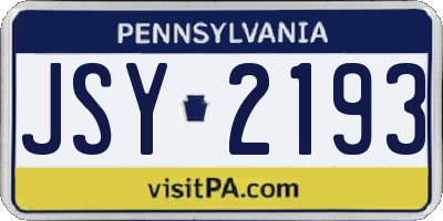 PA license plate JSY2193